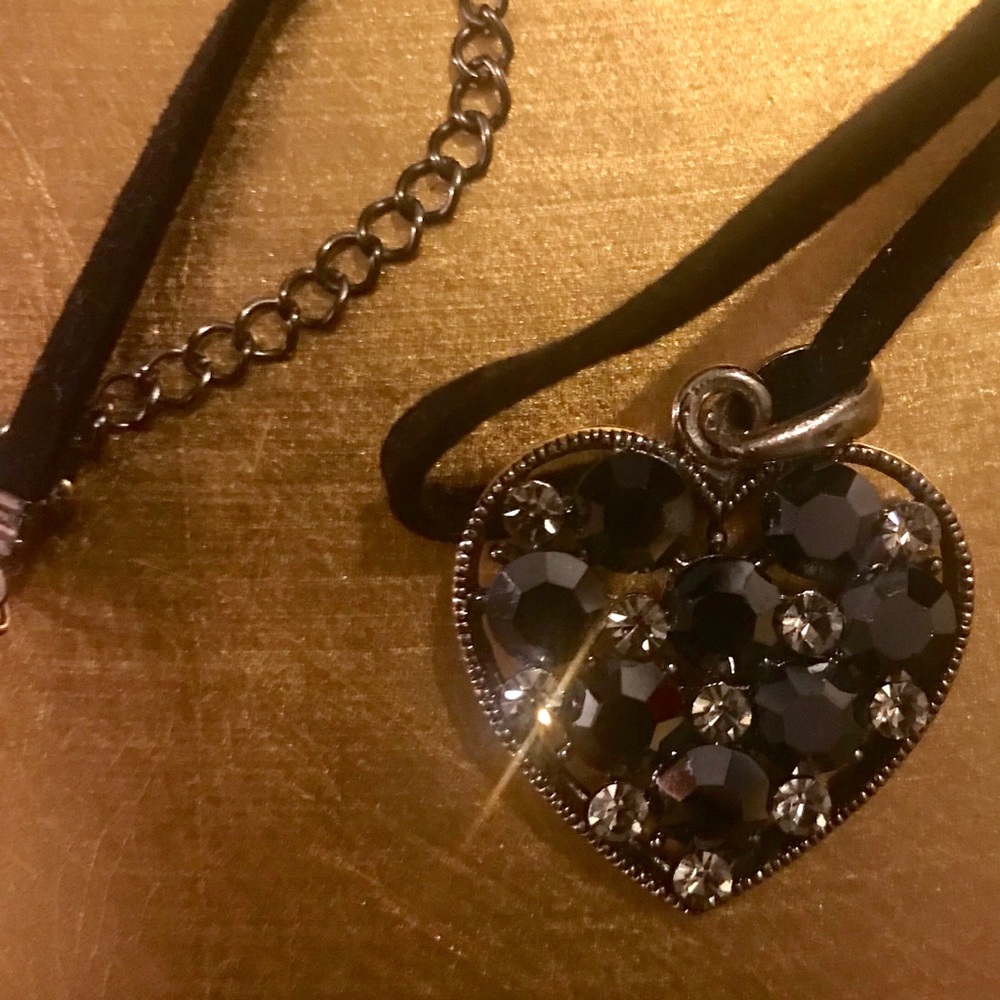 Vintage Heart Shaped Hematite and Crystal Necklace